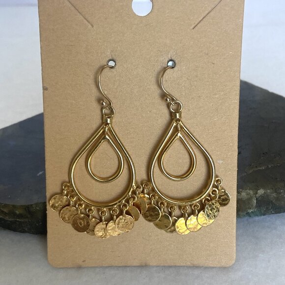 Gold Vermeil Sterling Silver 925 Teardrop Disc Tassel Dangle Drop Earrings - Picture 1 of 16